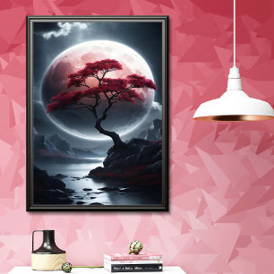 Mystieke Japanse Stijl Roze Boom Poster