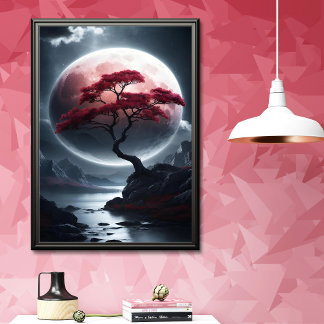 Mystieke Japanse Stijl Roze Boom Poster
