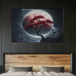 Mystieke Japanse Stijl Roze Boom Poster