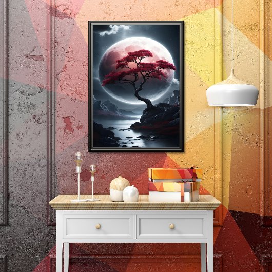 Mystieke Japanse Stijl Roze Boom Poster