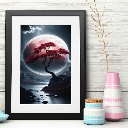 Mystieke Japanse Stijl Roze Boom Poster