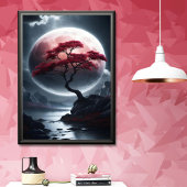 Mystieke Japanse Stijl Roze Boom Poster