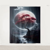 Mystieke Japanse Stijl Roze Boom Wandkleed (Voorkant)