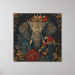 Mystieke Jungle Olifant & Papegaai Canvas Wandkuns Afdruk
