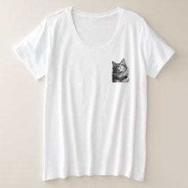 Mystieke Kat Blauwe Ogen Gothische Hekserige Kunst Grote Maat T-shirt