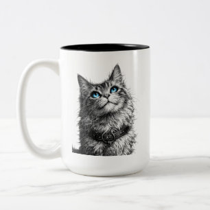 Mystieke Kat Blauwe Ogen Gothische Hekserij Kunst Tweekleurige Koffiemok