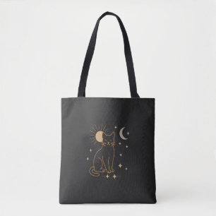 Mystieke kat boodschappentas - Minimalistische hem Tote Bag
