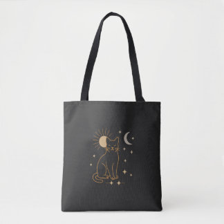 Mystieke kat boodschappentas - Minimalistische hem Tote Bag