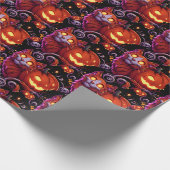 Mystieke kat en gloeiende pompoenen cadeaupapier (Hoek)