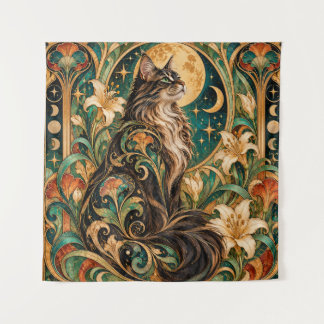 Mystieke kat en maan Art Nouveau wandtapijt Wandkleed