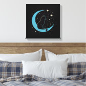 Mystieke kat in blauwe maan nachtelijke hemel canvas afdruk (Insitu (Slaapkamer))