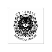 Mystieke kat met bloemen Boek Ex Libris  Rubberstempel (Afrduk)