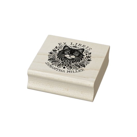 Mystieke kat met bloemen Boek Ex Libris Rubberstempel (Stempel)