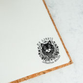 Mystieke kat met bloemen Boek Ex Libris Rubberstempel