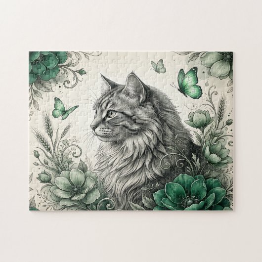 Mystieke Kat Met Bloemen Legpuzzel (Horizontaal)