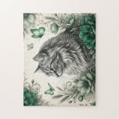 Mystieke Kat Met Bloemen Legpuzzel (Verticaal)