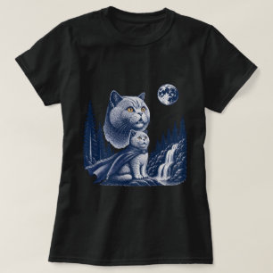 Mystieke kat met cape Maanverlichte bos kunst T-shirt