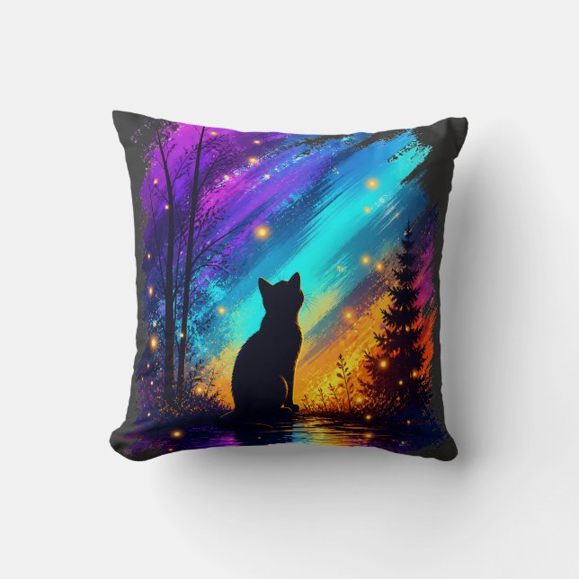 Mystieke Kat Noorderlicht Kussen (Voorkant)