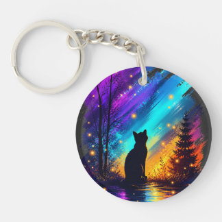 Mystieke Kat Northern Lights Acryl Sleutelhanger