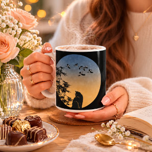 Mystieke kat onder bamboe lucht - Japanse kunst Mo Koffiemok