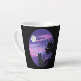 Mystieke Kat Onder Maan – Dromerige Paarse Nacht W Latte Mok