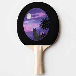 Mystieke Kat Onder Maan – Dromerige Paarse Nacht W Tafeltennisbatje