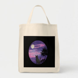 Mystieke Kat Onder Maan – Dromerige Paarse Nacht W Tote Bag