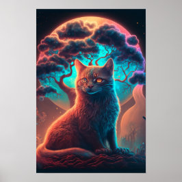 Mystieke kat psychedelische poster | Kosmische kat