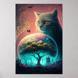 Mystieke kat psychedelische poster | Kosmische kat