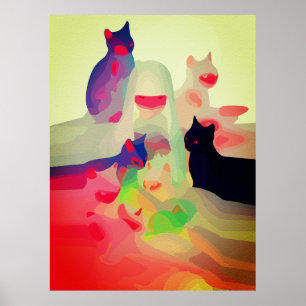 Mystieke Katten & Geesten – Levendige Abstracte An Poster