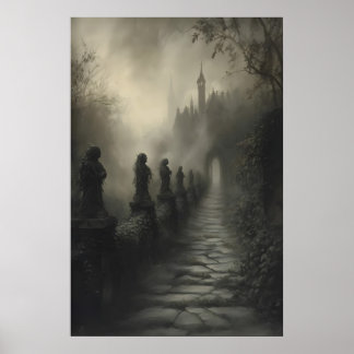 Mystieke klimop pad spoken gotisch kasteel kunst d poster