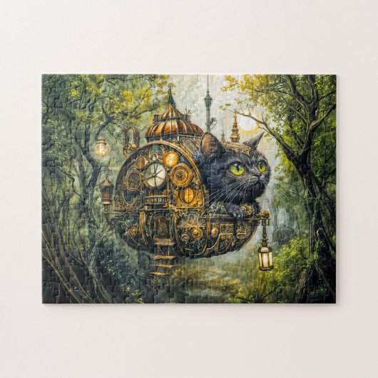 Mystieke klokwerkkat legpuzzel (Horizontaal)