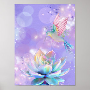 Mystieke Kolibrie en Regenboog Lotus Poster