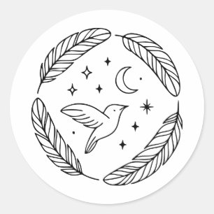 Mystieke Kolibrie Lijnkunst in Hemelse Cirkel Ronde Sticker
