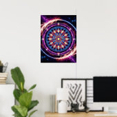 Mystieke kosmische dierenriem Mandala - Levendige  Poster (Thuiskantoor)