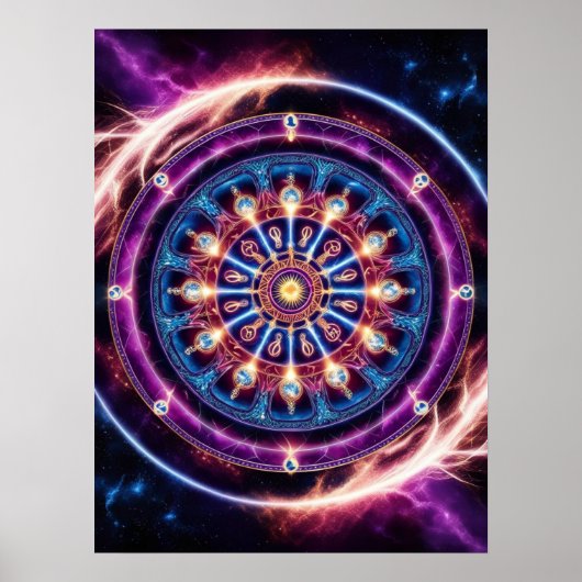 Mystieke kosmische dierenriem Mandala - Levendige  Poster (Voorkant)