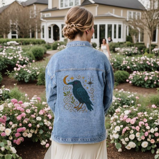 Mystieke Kraai Geborduurd Uitzicht Denim Jacket (Huwelijk Achterkant)