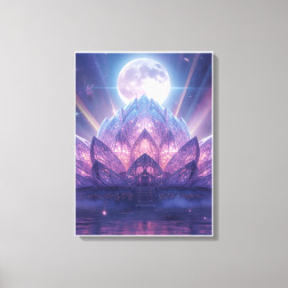 Mystieke Kristallen Lotus Tempel en Vollemaan Fant Canvas Afdruk