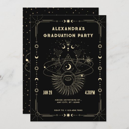 Mystieke kunst maan hemels Afstudeer uitnodiging (Voorkant / Achterkant)