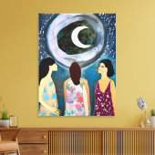 Mystieke Kunst | Vrouwen kijken naar de maan Canvas Afdruk (Insitu (Woonkamer))