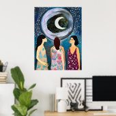 Mystieke Kunst | Vrouwen kijken naar de maan Poster (Thuiskantoor)
