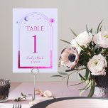 Mystieke Lavendel Roze Zon Maan Astronomie Bruilof Kaart<br><div class="desc">Mystieke Lavender Pink Sun Moon Astronomy Wedding Table Numbers beschikt over een paarse en roze zon, maan en sterren lijst op een pastel lavendel achtergrond. Binnen is uw aangepaste bruiloft uitnodiging informatie. Personaliseer door de tekst in de tekstvakken te bewerken. OPMERKING: Pas het aan met tabelnummers één voor één en...</div>