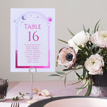 Mystieke Lavendel Roze Zon Maan Astronomie Bruilof Kaart<br><div class="desc">Mystieke Lavender Pink Sun Moon Astronomy Wedding Table Numbers With Guest Names beschikt over een paarse en roze zon, maan en sterren lijst op een pastel lavendel achtergrond. Binnenin staat je tabelnummer met de gastennamen. Personaliseer door de tekst in de tekstvakken te bewerken. OPMERKING: Pas het aan met tabelnummers één...</div>