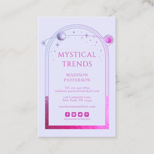 Mystieke Lavendel Roze Zon Maan Astronomie Ruimte Visitekaartje (Voorkant)