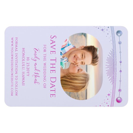 Mystieke Lavendel Roze Zon Maan Star Save The Date Magneet (Horizontaal)