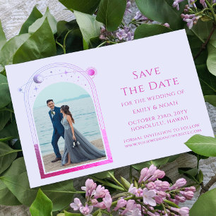 Mystieke Lavendel Roze Zon Maan Star Space Save The Date