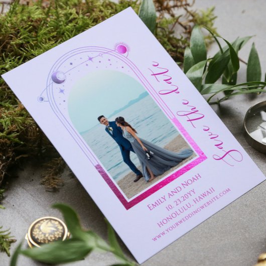 Mystieke Lavendel Roze Zon Maan Star Space Save The Date