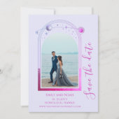 Mystieke Lavendel Roze Zon Maan Star Space Save The Date (Voorkant)