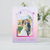 Mystieke Lavendel Roze Zon Maan Ster Foto Bruiloft Bedankkaart (Staand voorkant)