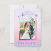 Mystieke Lavendel Roze Zon Maan Ster Foto Bruiloft Bedankkaart (Voorkant)